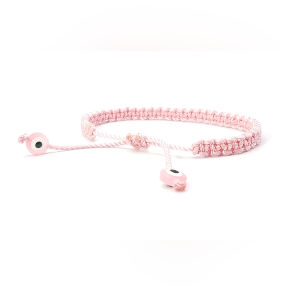 Evil eye bracelet, pink string braided wristband, evil eye protection - Picture 3 of 6